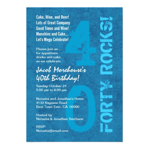 Forty Rocks! 40th Birthday Blue White Template Personalized Announcements
