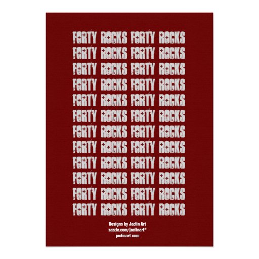 Forty Rocks! Birthday Black White Red Linen Invitation