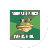 Foul Bachelor Frog Doorbell Rings Round Sticker