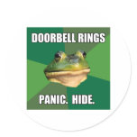 Foul Bachelor Frog Doorbell Rings Round Sticker