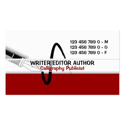 Fountain pen modern author red business card template