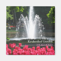 Fountain with pink tulips magnets