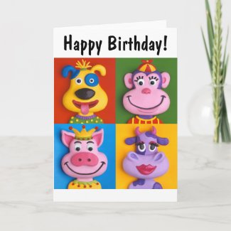 Four Animal Faces Greeting Cards