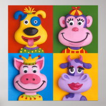 Four Animal Faces Posters