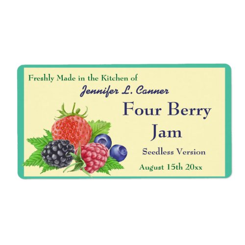 Four Berry Jam or Preserves Canning Jar Shipping Label