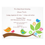 Four Birdies And Flowers Baby Shower Invitation