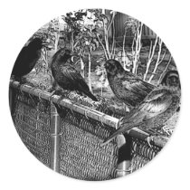 Four Black Crows Sitting on Fence stickers