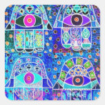 Four Blue Hamsa Vintage Tapastry Judaica stickers