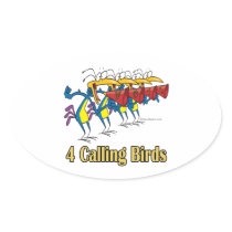 four calling birds 4th fourth day of christmas oval stickers
