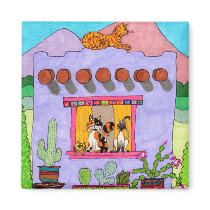 Four Cats at a Purple Adobe House Fridge Magnets