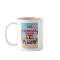 Four Cats at a Purple Adobe House Mug