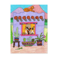 Four Cats at a Purple Adobe House Postcard