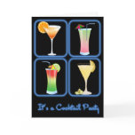 Four Cocktails in Neon Windows Party Card