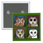 Four Color Owls (dark) Pinback Buttons
