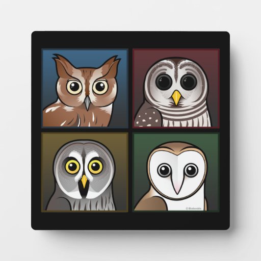 Four Color Owls (dark) Plaques
