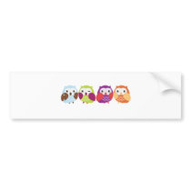 Four Colorful Owls Bumper Sticker