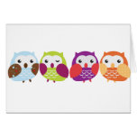 Four Colorful Owls Cards