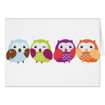 Four Colorful Owls Cards