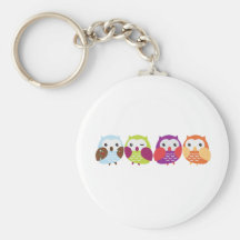 Four Colorful Owls Key Chains
