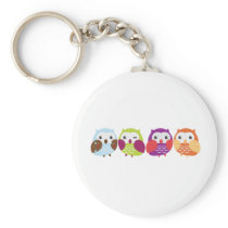 Four Colorful Owls Key Chains