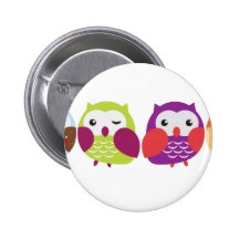 Four Colorful Owls Pinback Buttons