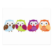 Four Colorful Owls Post Card