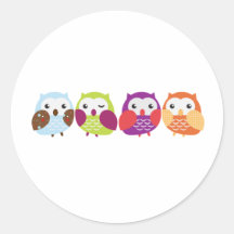 Four Colorful Owls Round Stickers