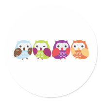 Four Colorful Owls Round Stickers