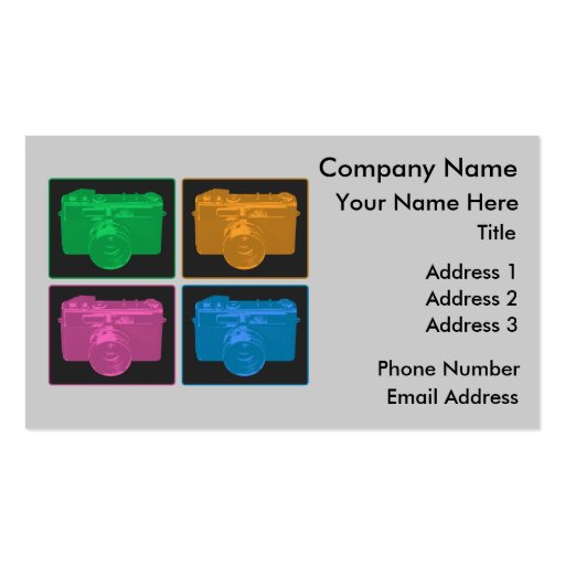 Four Colorful Retro Cameras Business Card Templates (front side)