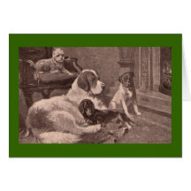 Four Dogs by the Fireside Card