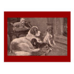 Four Dogs by the Fireside Postcard