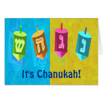 Four Dreidels Chanukah Cards cards