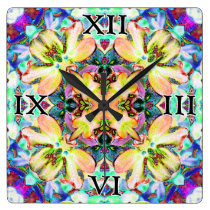 Four Flower Kaleidoscope Square Wall Clock
