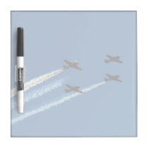 four flying planes with trails blue sky dry erase boards