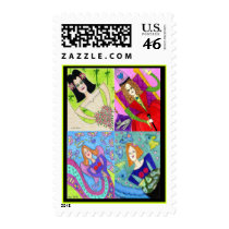 Four Folk Art Ladies Custom Postage postage by PennyCork Four Folk Art Ladies Custom Postage postage