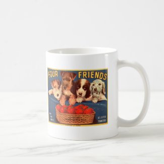 Four Friends Vintage Tomato Crate Label Dogs Coffee Mugs