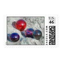 Four Glass floats on driftwood Postage Stamp
