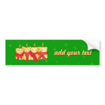 Four golden candles with red scarfs bumper stickers