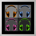 Four Graphic Headphones Poster