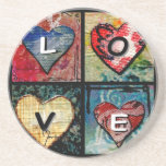 Four Hearts in Mixed Media - LOVE Beverage Coaster