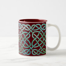 Four Hearts Knot Green on Red Mug