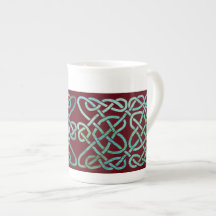Four Hearts Knot Green on Red Bone China Mug