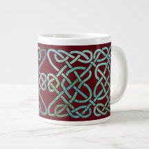 Four Hearts Knot Green on Red Extra Large Mug