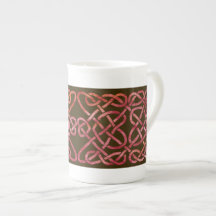 Four Hearts Knot Red on Brown Porcelain Mug