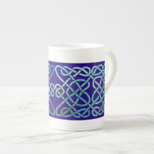 Four Hearts Knot Verdigris on Blue Porcelain Mugs