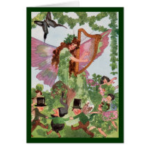 Four Leaf Clover Butterfly Fairy Vintage Card