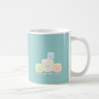 Four marshmallows smiling together