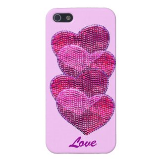 four pink sequined hearts - love iPhone 5 cover