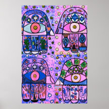Four Pink Vintage Tapastry Hamsa Poster
