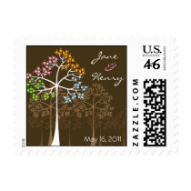 Four Seasons Trees on Brown Invitation Stamps